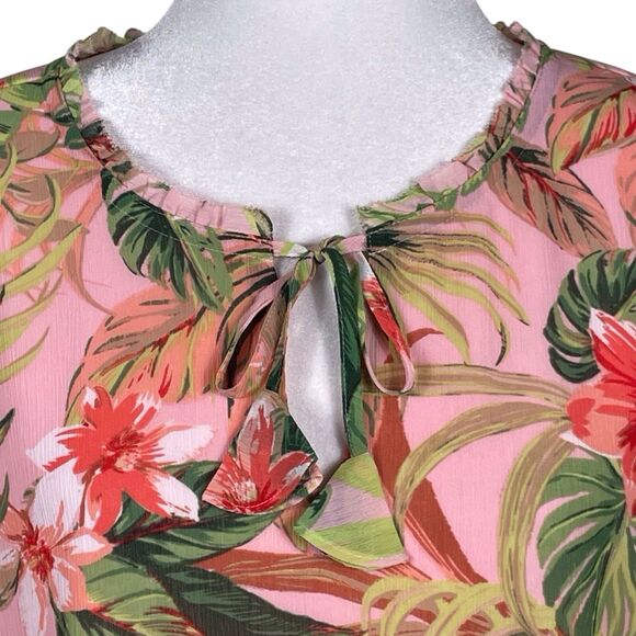 J.Jill Seashell Paradise Found Floral Tunic Top Dress Size 2X Bell Sleeve Pink - Picture 6 of 16